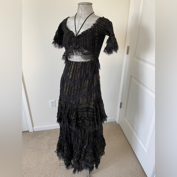 NWOT Free People x Rococo Sand Adana Maxi Dress SZ S Off Shoulder blk/gold - Picture 3 of 12
